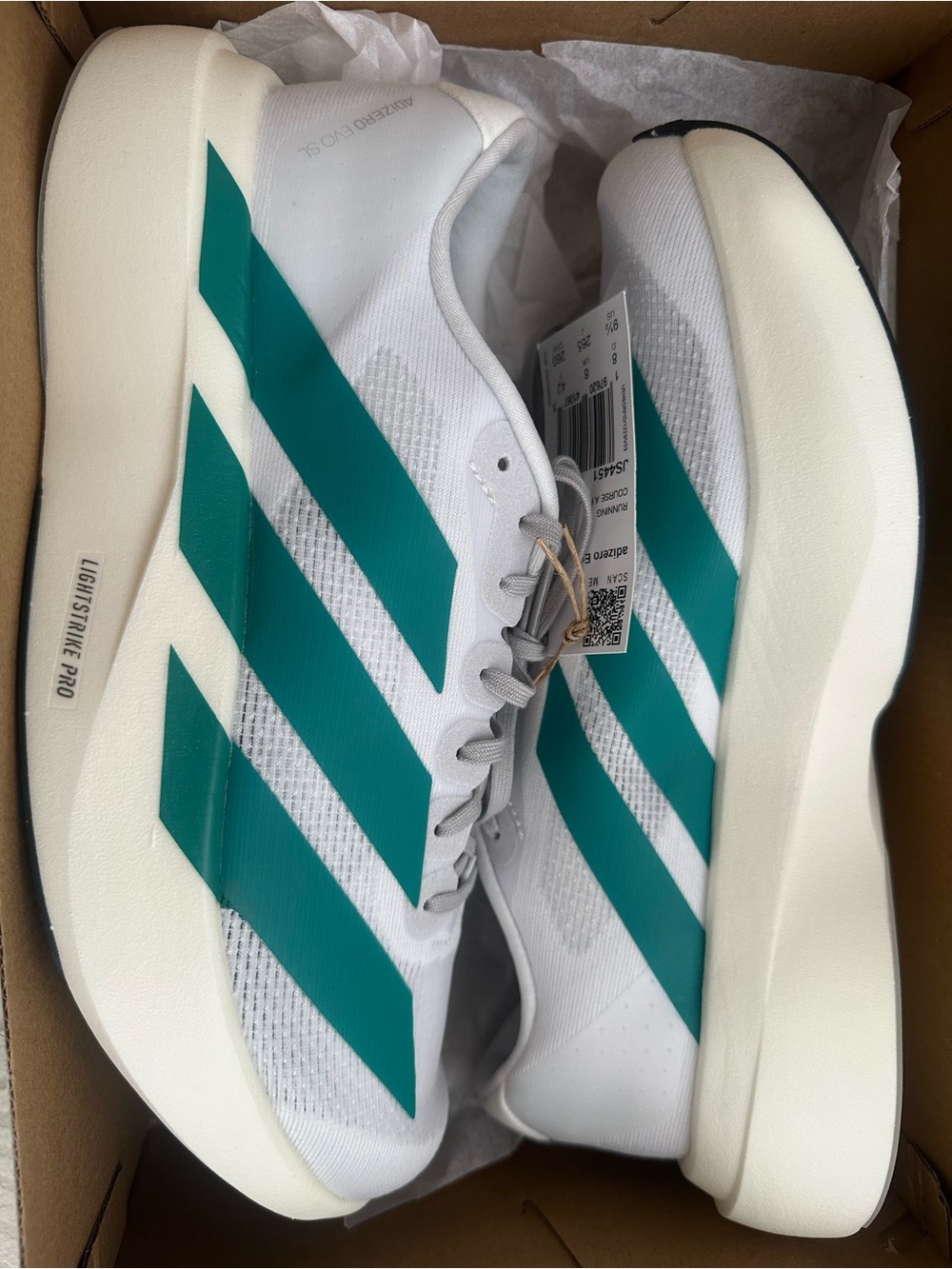 adidas Wmns Adizero Evo SL “White Pure Teal” Sneakers NEW JS4451